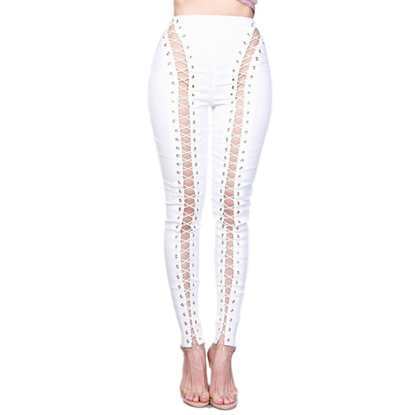 Laced Up High Waist Skinny Jeans