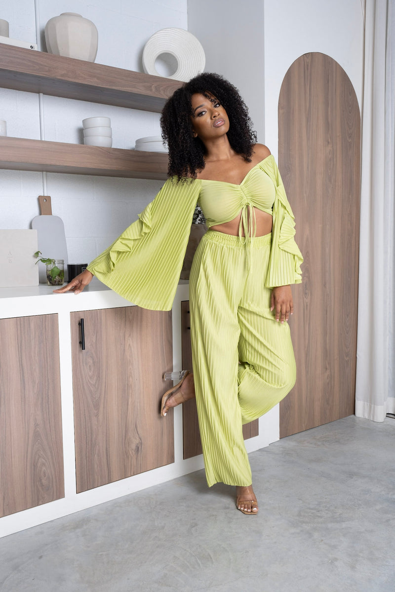 Green Pleated Pant Set