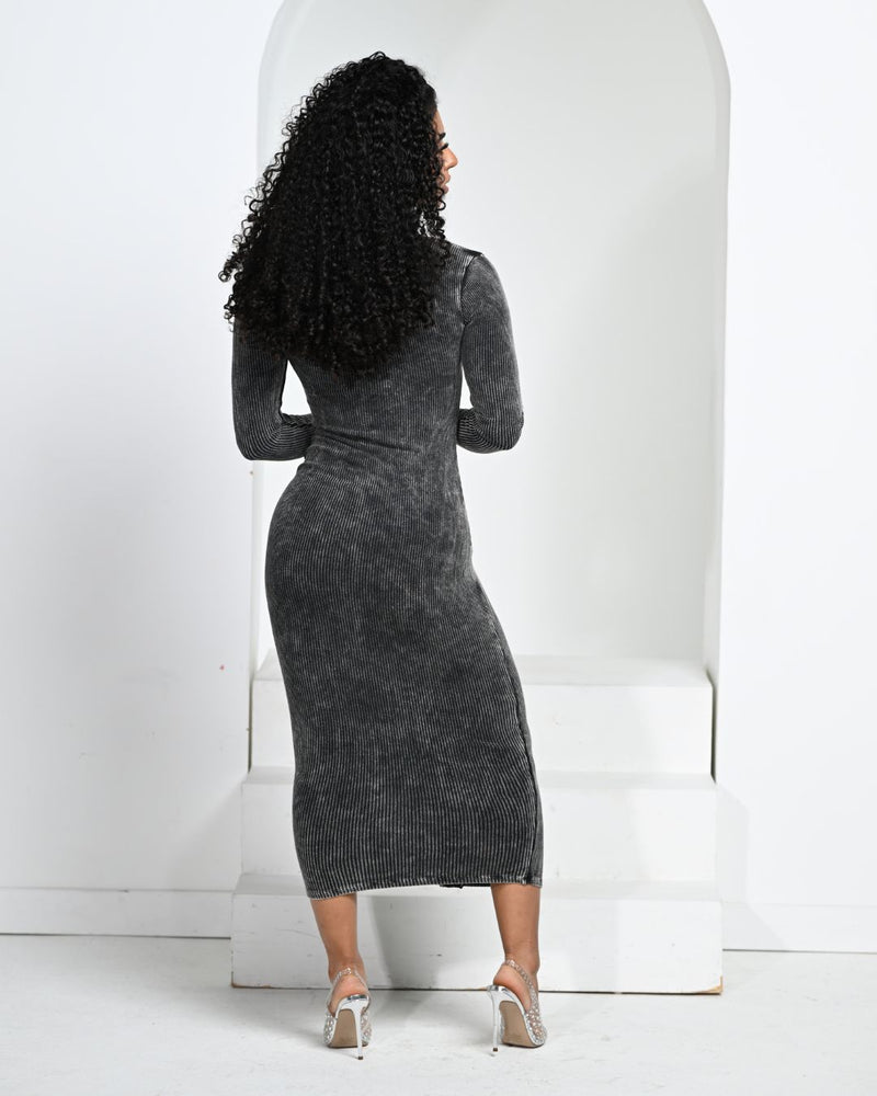 Grey Acid Wash Midi Dress