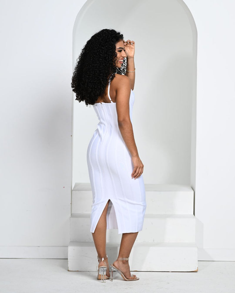 White Jeweled Bandage Midi Dress