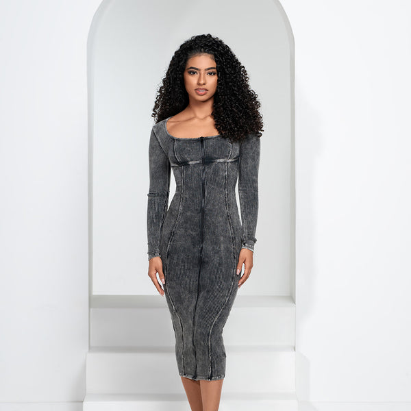 grey acid wash dress Grey Acid Wash Midi Dress – Coco Brooke