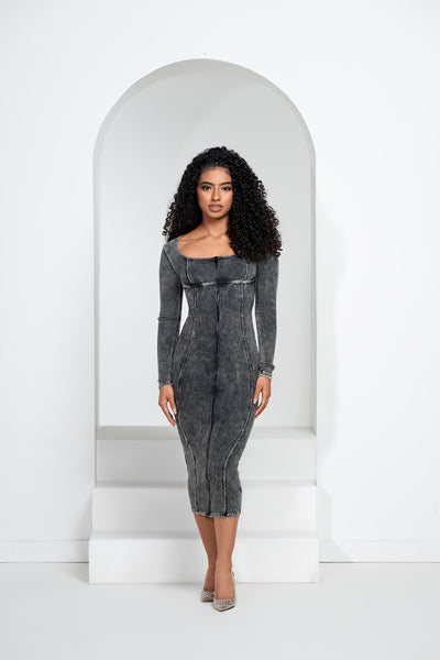 Grey Acid Wash Midi Dress – Coco Brooke