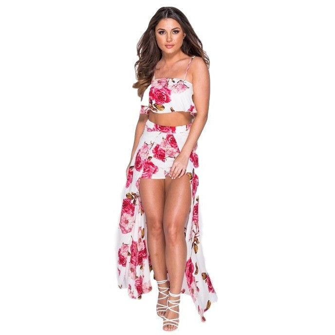 Floral Print Crop Short Set