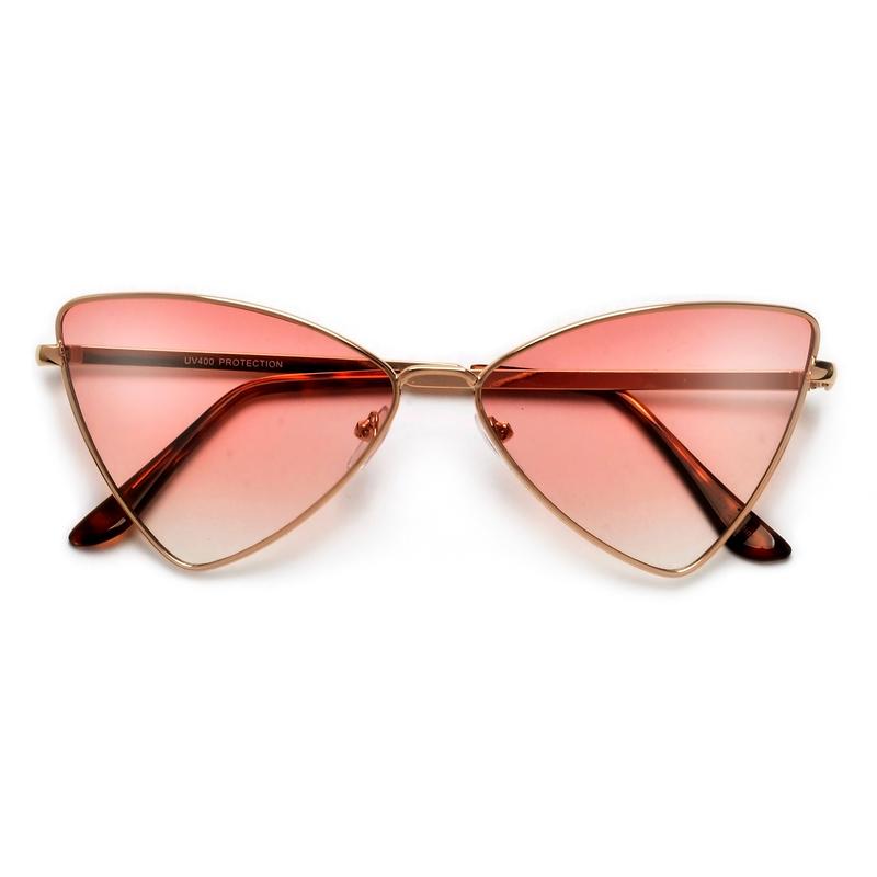 Sleek Sharp Cat Eye Metal Sun Glasses - Gold Frame / Pink Gradient