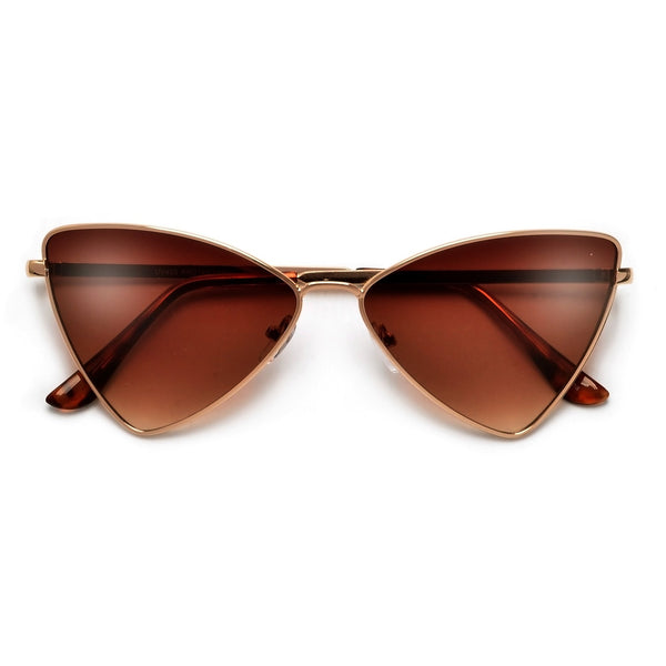Sleek Sharp Cat Eye Metal Sun Glasses - Gold Frame / Brown Gradient