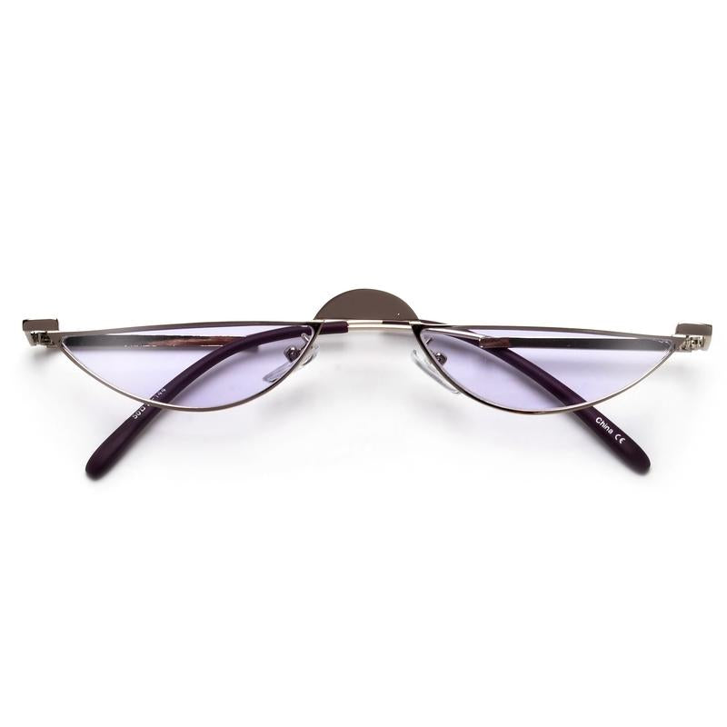 Ultra Slim Edgy Half Frame Sunglasses - Silver Frame / Lavender