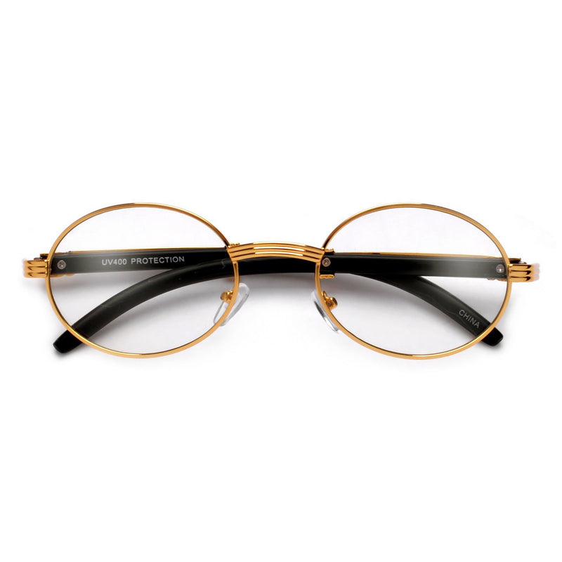 Metal Dark Wood Round Clear Glasses Gold - Dark Wood Frame / Clear