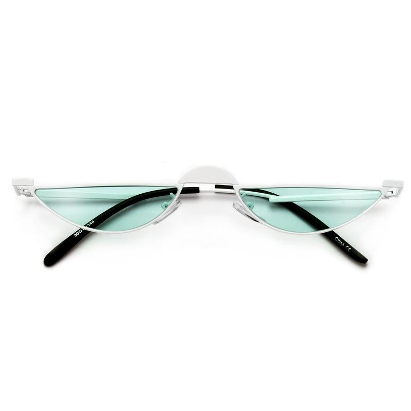 Ultra Slim Edgy Half Frame Sunglasses - White Frame / Green