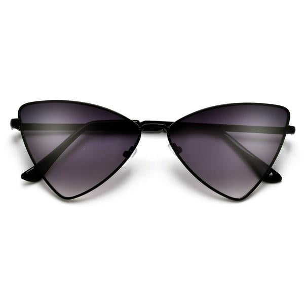Sleek Sharp Cat Eye Metal Sun Glasses - Black Frame / Gradient