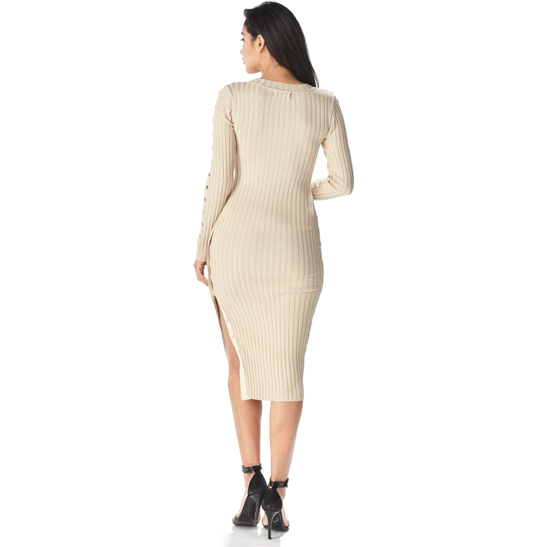 Side Slit Button Midi Dress