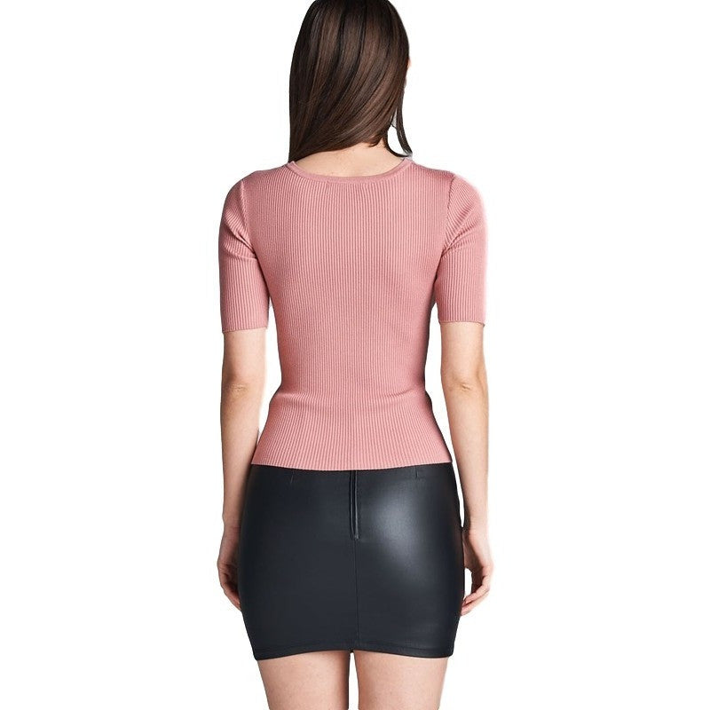 Wrap Front Ribbed Top (Burgundy)