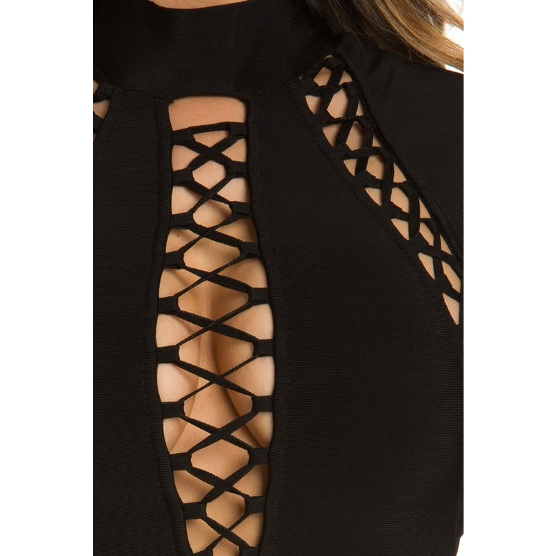 Lattice Detail Bandage Midi Dress