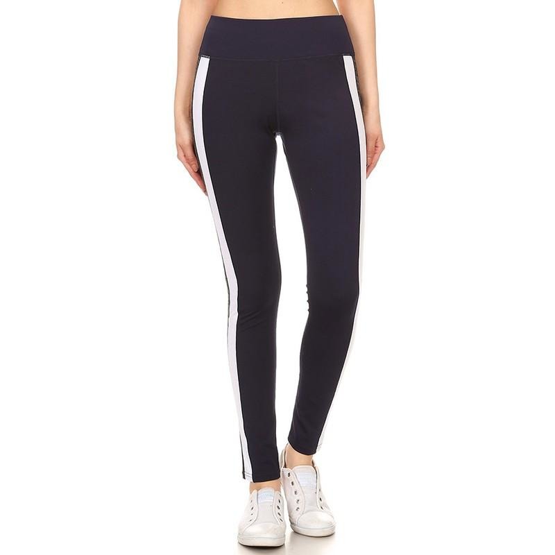 Navy Contrast Paneled Leggings