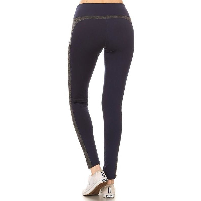 Navy Contrast Paneled Leggings