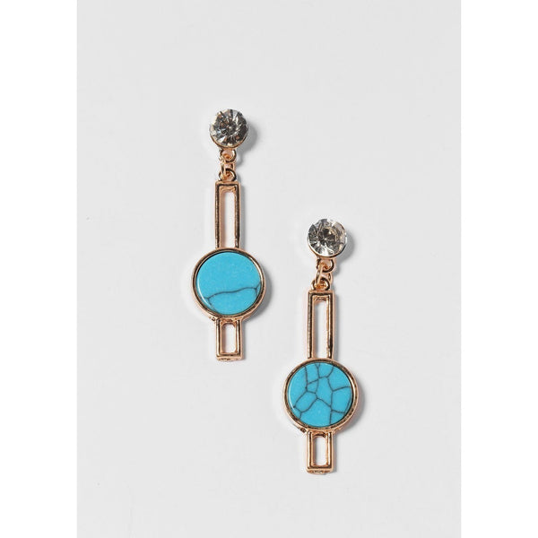 Bar & Disc Stone Earrings - Gold