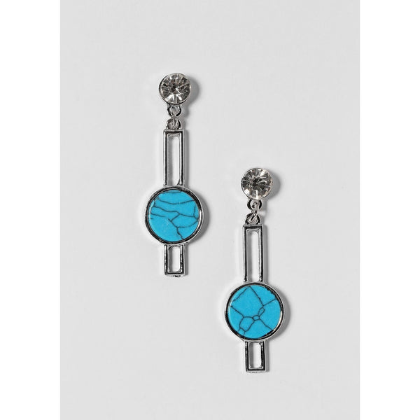 Bar & Disc Stone Earrings - Silver