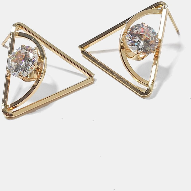 Triangle Gem Earrings-Gold