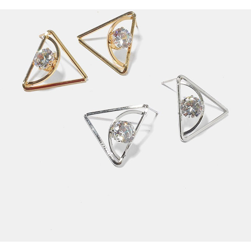Triangle Gem Earrings-Silver