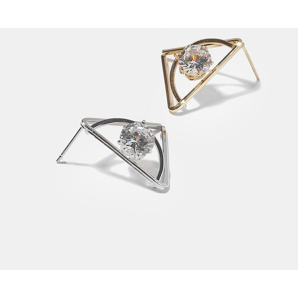 Triangle Gem Earrings-Silver