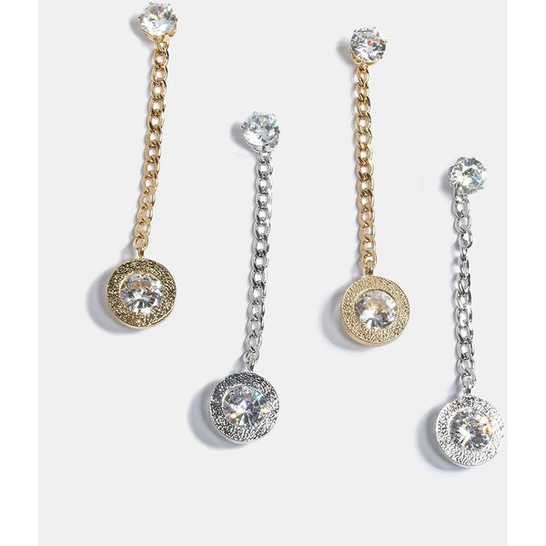 Gem & Chain Drop Earrings-Silver