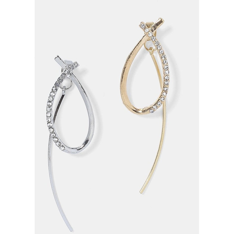 Rhinestone Fishtail Drop Earrings-Silver