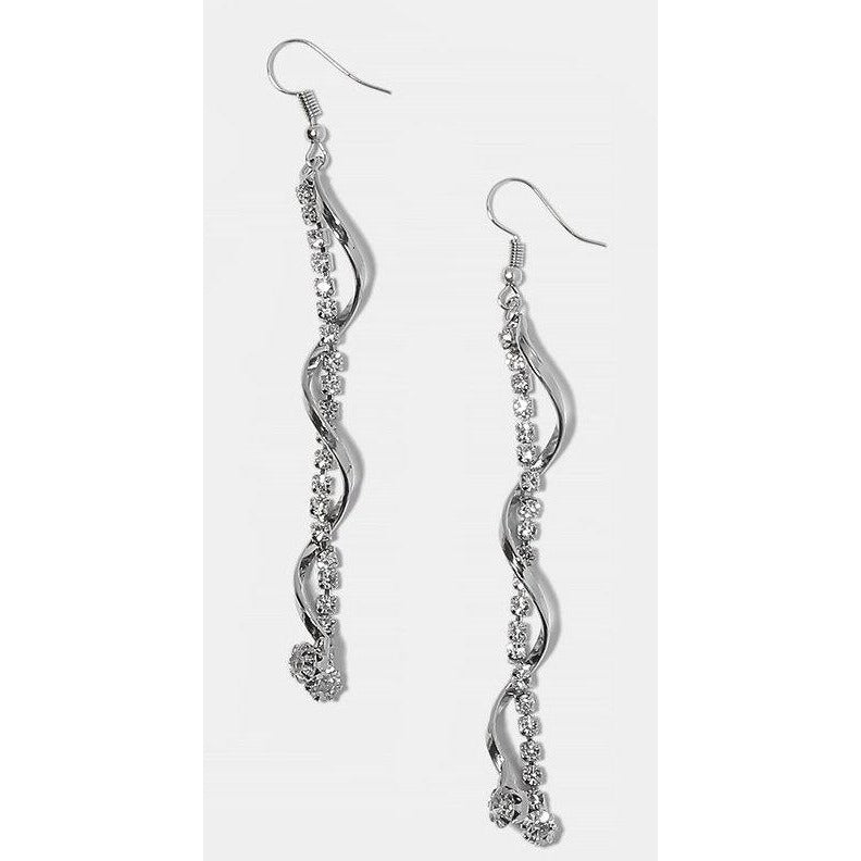 Spiral Rhinestone Chain Drop Earrings-Silver