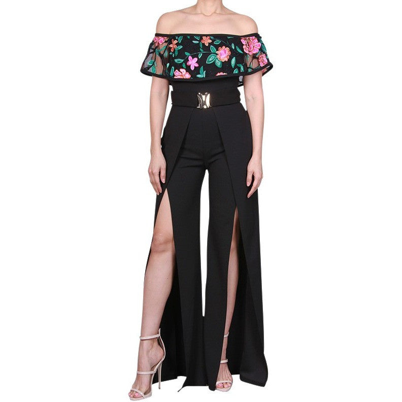 Embroidered Off Shoulder Jumpsuit