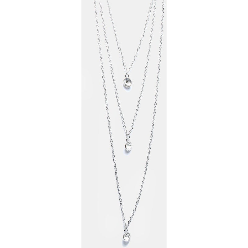 Triple Gemstone Layered Necklace-Silver