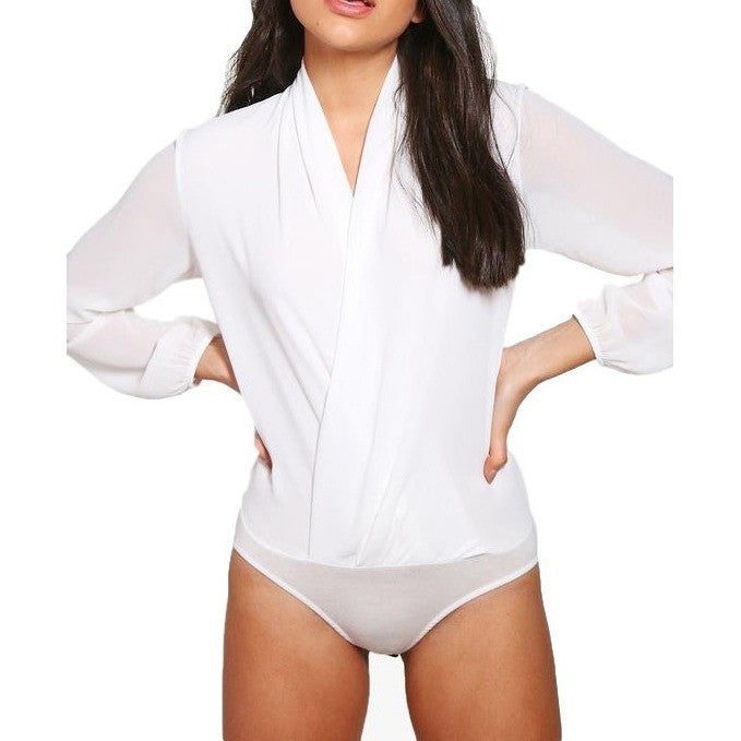 Drape Chiffon Long Sleeve Bodysuit