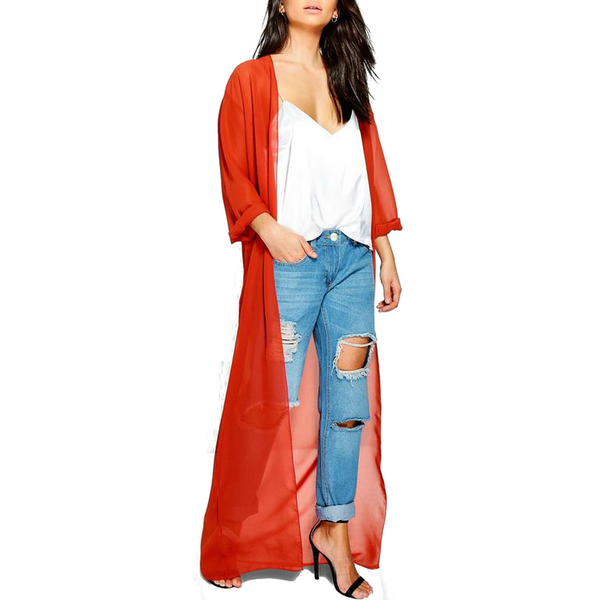 Burnt Orange Maxi Chiffon Kimono