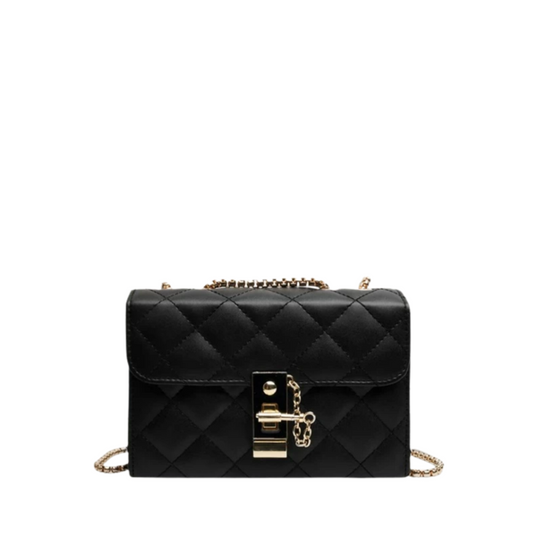 Black Metal Lock Detail Quilted Chain Bag