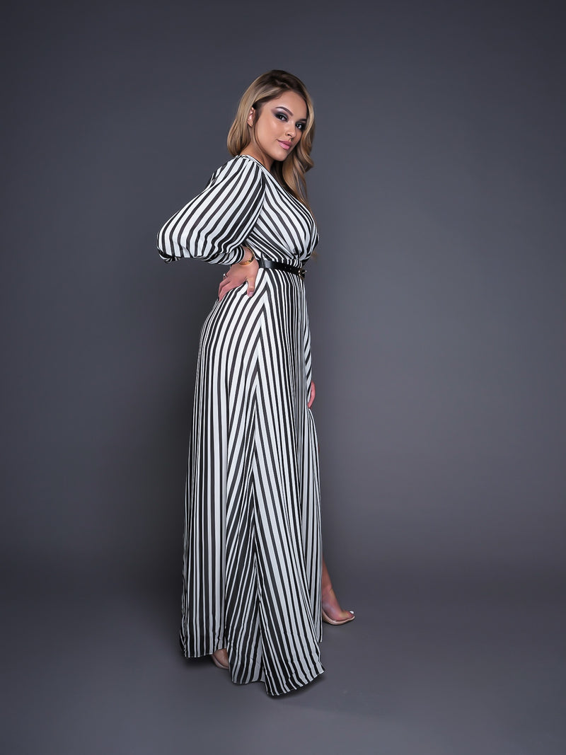 Black and White Striped Maxi Dress