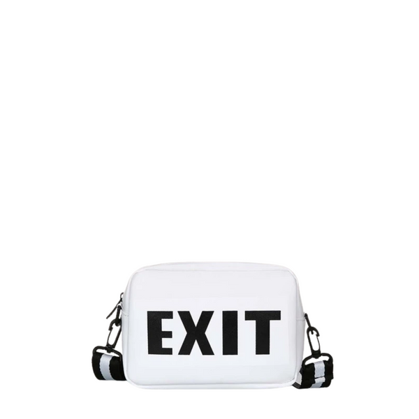White Exit Graphic Crossbody Bag