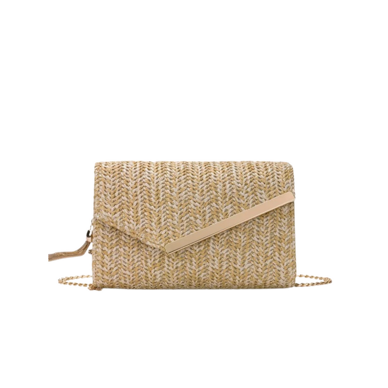 Tassel Charm Metal Edge Woven Crossbody Bag