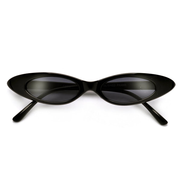 Ultra Thin Narrow Vintage Cat Eye Sun Glasses - Black Frame / Smoke