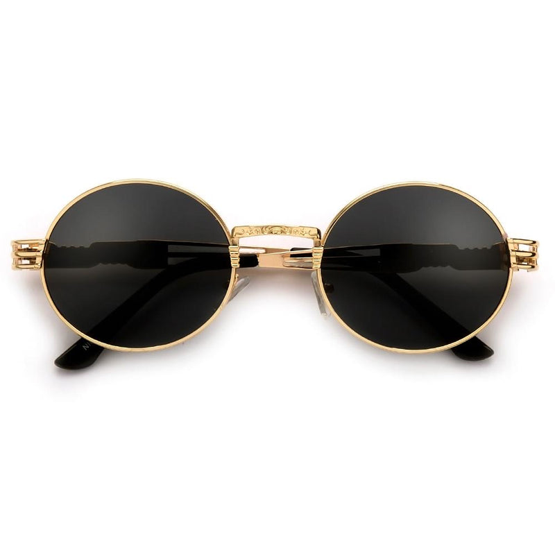 Retro 60's Inspired Colorful Lens Oval Sun Glasses - Gold Frame / Smoke