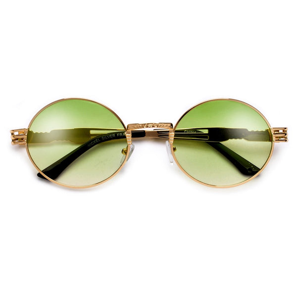Retro 60's Inspired Colorful Lens Oval Sunglasses - Gold Frame / Green Gradient